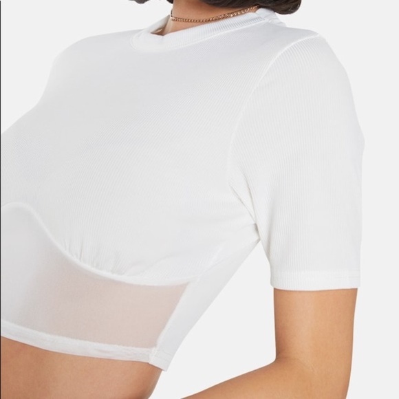 Cream Rib Mesh Underbust Crop Top - Picture 3 of 5